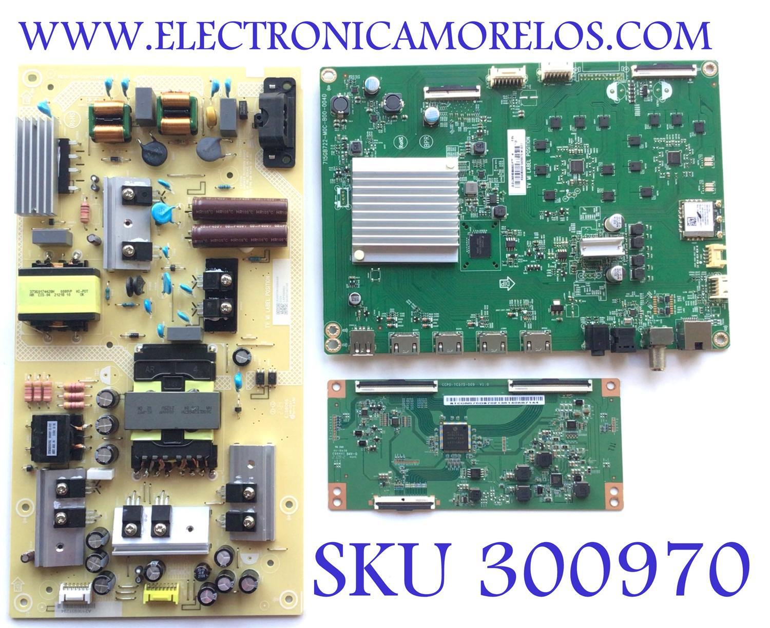 KIT DE TARJETAS PARA TV VIZIO ORIGINAL / MAIN XLCB02K050 / 715GB722-M0C-B00-004D / FUENTE ADTVK1820AAR / 715GB653-P01-000-003M / STCON575GS702 / CCPD-TC575-009 / PANEL TPT580WR-PV7D.Q REV:S01E / MODELO M58Q7-J01 LTYUH1